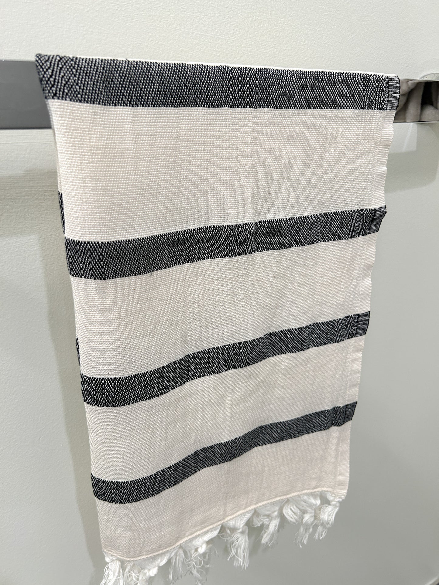 stripe cotton hand towel black