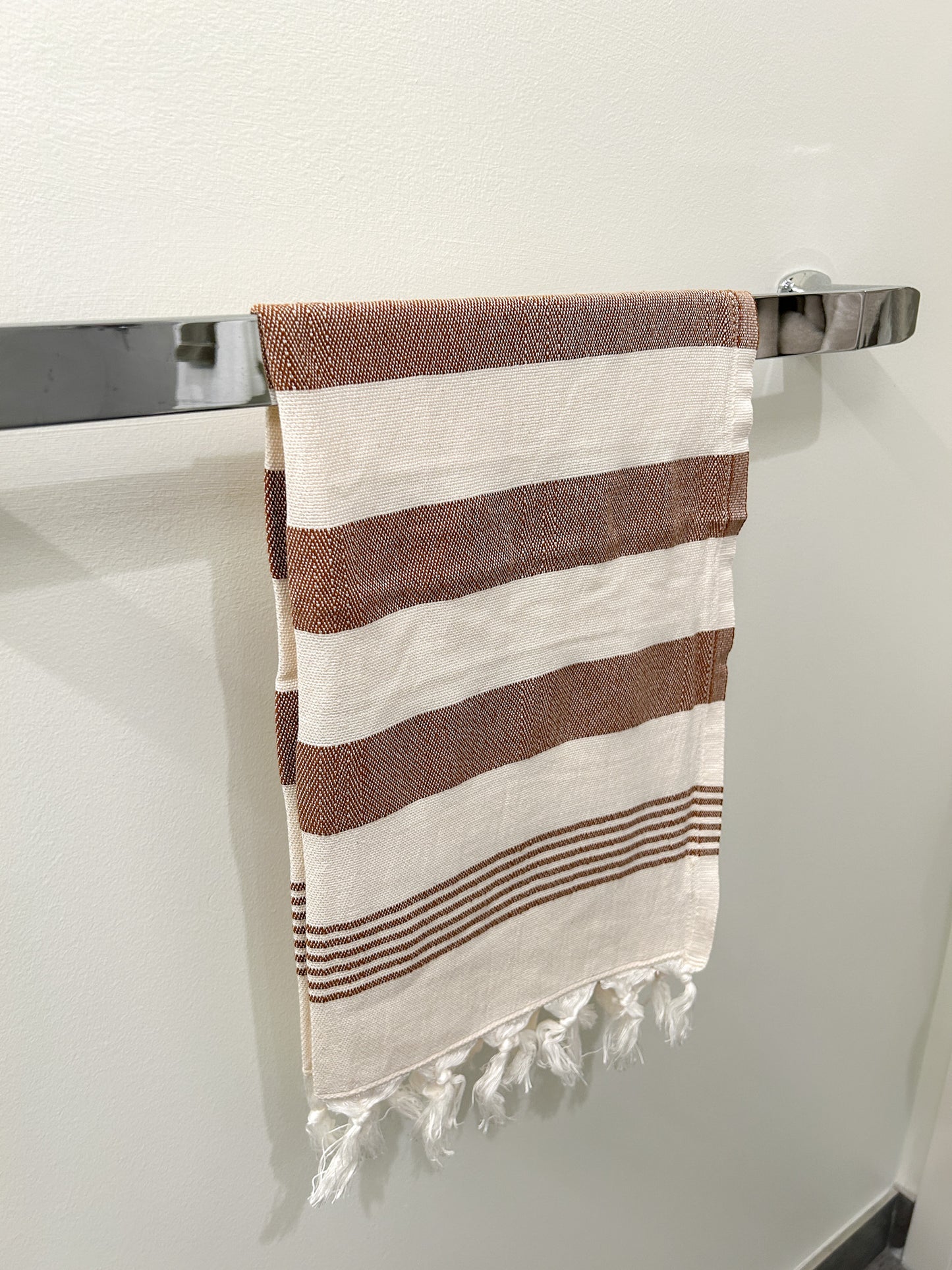 stripe cotton hand towel tan